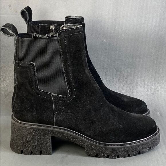 Chelsea & Violet Lottie Suede Lug Sole Platform Chelsea Booties womens size 9.5 - Picture 2 of 9